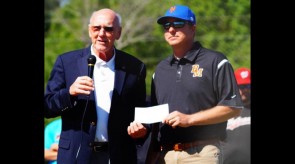 BMYB President Pete Sellers accepting a check from State Representative Harry Shiver